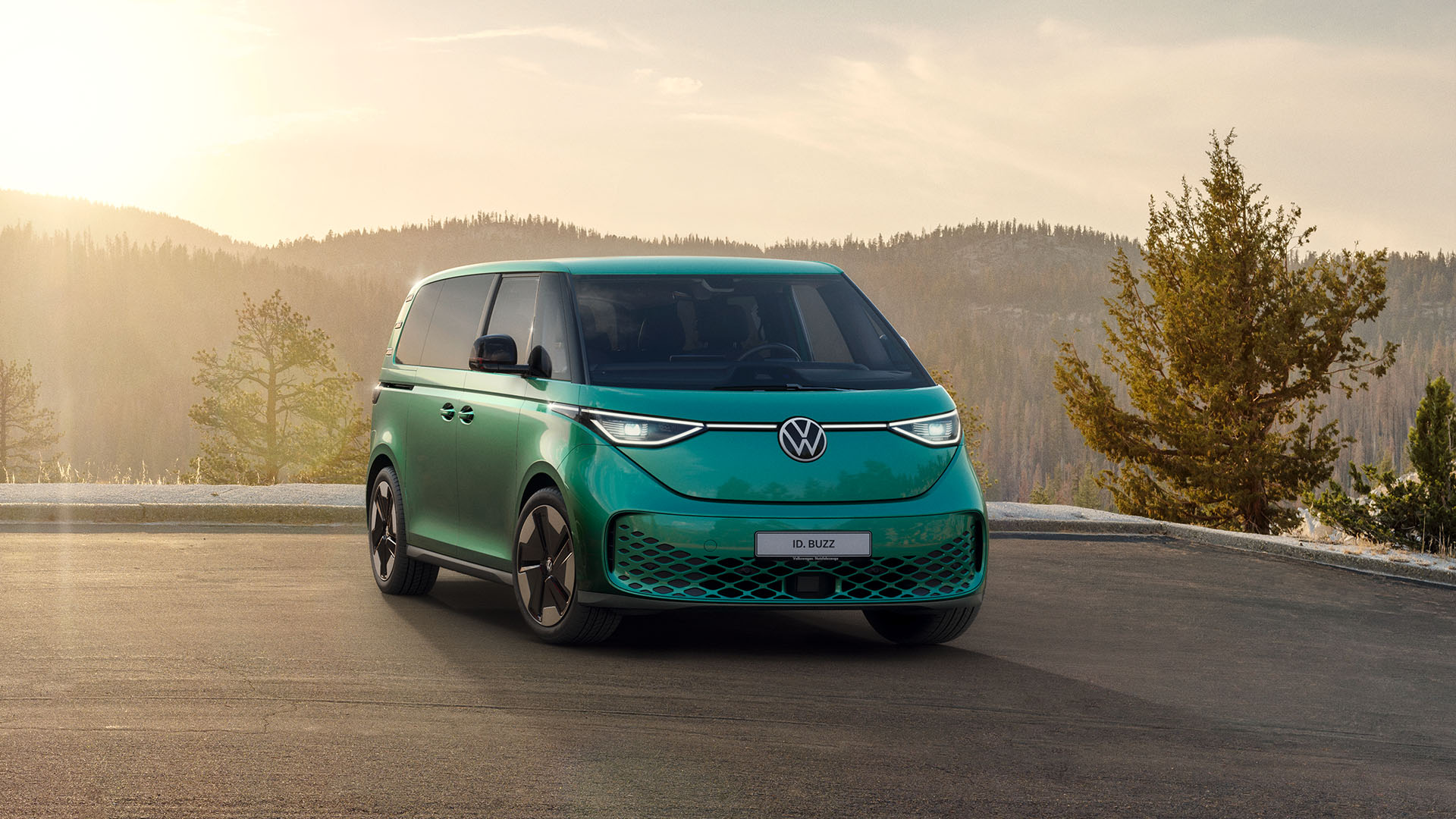 Grön ID. Buzz Pro Edition i solnedgång